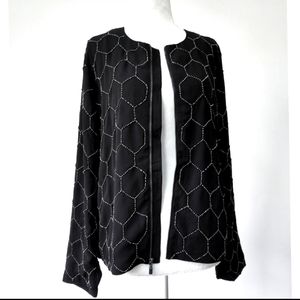 Chico's Honeycomb Beaded Jacket Chiffon Zip Front Size Medium